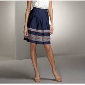 Lela Rose Women's Size 2 XS Blue 100% Silk Blue Knee High Pleated Skirt